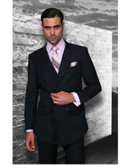 Dark Navy Blue Double Breasted Wool Italian Design Suit