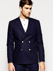 Black or Navy Blue Men's Double Breasted Suits Jacket Slim Fit 4 buttons Style Fabric Blazer Sport Coat