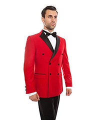 Double Breasted Tuxedo Mens Red Buttons Closure Slim Fit Tuxedo