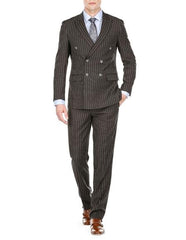 Men'S Double Breasted Suits Slim Fit Bold Stripe Black Peak Lapel Suits