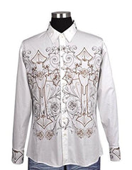 Men's White 100% Cotton Button Closure Embroidered Design Shirt