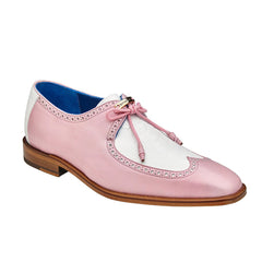 Men's Belvedere Etore Hand Painted Calf & Ostrich Leg Wingtip Dress Shoe in Pink & White