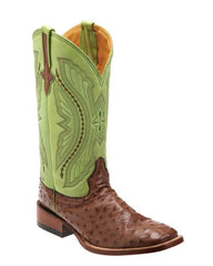 Ferrini Men's Full Quill Ostrich S-Toe Boot - Kango/lime mint