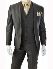 Men's Brown Three Piece Slim Fit 5 Button Vested Suit