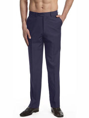 Men's Dress Pants Trousers Flat Front Slacks Solid Navy Blue