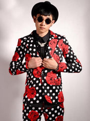 Alberto Nardoni Brand Men's Flower/Polka Dot Pattern Black and Red Party Slim Cheap Priced Blazer Jacket For Men