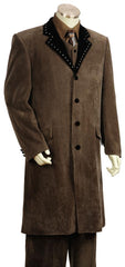 Men'S 4 Button Vested Fashion Suit Brown 45'' Long Jacket EXTRA LONG JACKET Maxi