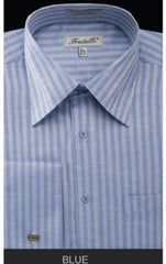 Fratello French Cuff Blue  - Herringbone Tweed Stripe Big and Tall Sizes 18 19 20 21 22 Inch Neck Men's Dress Shirt