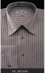 Fratello French Cuff Dark Brown - Herringbone Tweed Stripe Big And Tall Sizes 18 19 20 21 22 Inch Neck Men'S Dress Shirt