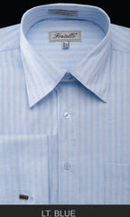 Fratello French Cuff Light Blue - Herringbone Tweed Stripe Big and Tall Sizes Men's Dress Shirt