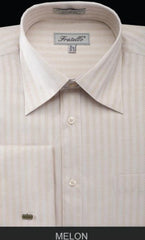 Fratello French Cuff Melon - Herringbone Tweed Stripe Big and Tall Sizes 18 19 20 21 22 Inch Neck Men's Dress Shirt