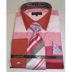 Cotton Colored Block Pattern Pink Multi French Cuff Men'S Dress Shirt