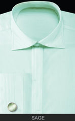 French Cuff With Cuff Links - Solid Pleated Collar Mint ~ Sage Men'S Dress Shirt