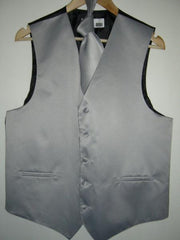 SILVER GRAY DRESS TUXEDO WEDDING Vest ~ Waistcoat ~ Waist Coat & TIE SET Buy 10 Of Same Color Tie For $25 Each - Men'S Neck Ties - Mens Dress Tie - Trendy Mens Ties