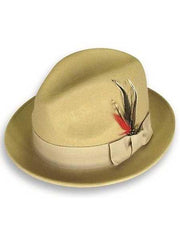 Mens Dress Hat Mens Khaki 100% Wool Fedora Trilby Mobster With Satin Band Hat