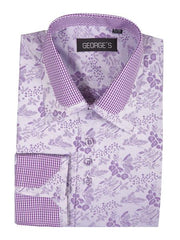 Men's Lavender Floral Pattern Classic Fit Standard Cuff Shirt