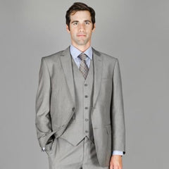 Men'S Light Gray Stripe ~ Pinstripe Blend Vested Suit - 100% Percent Wool Fabric Suit - Worsted Wool Business Suit