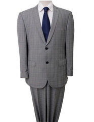 Mens Plaid Suit Mens Windowpane Pattern  Two Piece Light Gray Suit