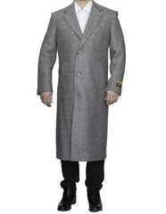 Men's Dress Coat Full Length Wool Dress Top Coat / Overcoat in Light Grey