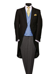 Men's Wool Black Herringbone Light Weight With Silk Piping Morning Coat