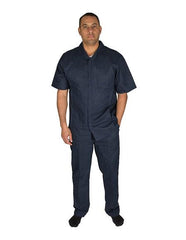 Men's Button Closure 2 Piece 100% Linen Short Sleeve Dark Navy Shirt