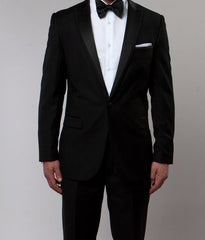 (40S) Black Slim Fit 2 Piece Tuxedo With Satin Peak Lapel