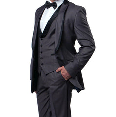 (42L) Gray Slim Fit Tuxedo 3 Piece with Satin Shawl Collar Vest