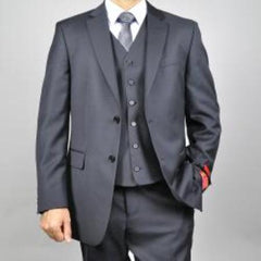 Mantoni Suit - Signature Menswear Wool Fabric SuitsOutlet - Brand Men's Black Vested Suit  - High End Suits - High Quality Suits