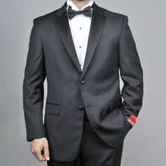 Mantoni Suit - Signature Menswear Wool Fabric SuitsOutlet - Brand Men's 2-button Black Tuxedo  - High End Suits - High Quality Suits