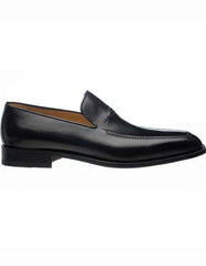 Ferrini Men'S Apron Toe Italian Slip On Black French Calfskin Leather Stylish Dress Loafer