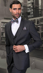 Men'S Dark Grey Slim Fit Three Piece Suit