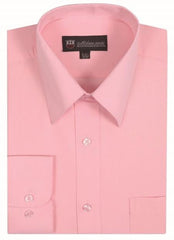 Classic Fit Plain Solid Color Traditional Pink Men's Dress Shirt