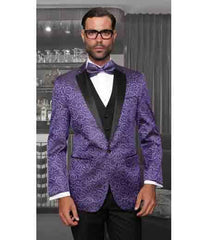 Purple 3 Piece Men's Statement Suits Clothing Confidence Tuxedo Vegas Modern Fit Suits Bellagio Suit