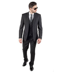 Men 3 Piece Slim Fit Double Vested  Black Suit