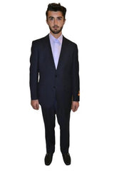 Mantoni Suit - Signature Menswear Wool Fabric SuitsOutlet - Brand Tapered Leg Lower rise Pants & Get skinny Men's Two Piece Suit Modern Fit Suits Solid Dark Navy - High End Suits - High Quality Suits