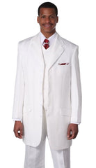 Men'S Shadow Tone On Tone Stripe Fashion Long Style Designer Church Zoot Suit - Pimp Suit - Zuit Milano Suit White