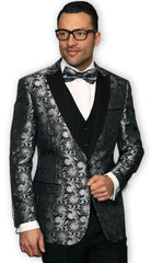 Men'S Grey~Gray & Silver Looking Mix With Black Shiny ~ Shiny Paisley Blazer ~ Sport Coat