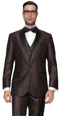 Men's 1 Button  Vested Brown Tuxedo Suit