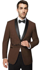 Men's 1 Button Shawl Lapel Dark Brown  Modern Fit Tuxedo Super 150's Wool