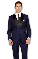 Men's 1 Button Shawl Lapel Slim Fit Ink Blue Vest Tuxedo Suit