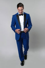 Men'S 1 Button Royal Blue Tuxedo Black Lapeled Dress Suits For Men Dinner Jacket