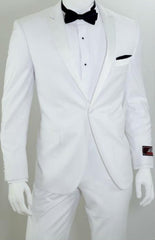 Single Breasted 1-Button Slim Tuxedo - All White Suit