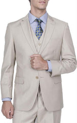 Men's 2-Button Front Vested Suit Solid Beige  Affordable - Discounted Priced On Clearance Sale