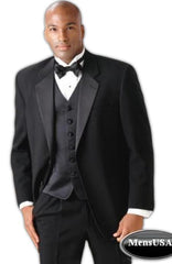 Men'S Super 140'S 2 Button Tuxedo Suit + Vest + Shirt + Bow Tie - 100% Percent Wool Fabric Suit - Worsted Wool Business Suit