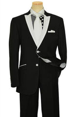 Men'S 2 Button White Peak Lapel Black Slim Fit Suit