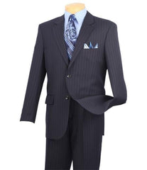 Men's Vinci 2 Button Dark Navy Blue Suit For Men Pinstripe Suit