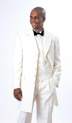 5 Button 3 Piece Vested Long Ivory~Cream~Off White Fashion Zoot Suit 38inch Fashion Tuxedo For Men