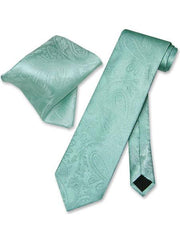 Men's Aqua Green ~ Turquoise Color Trendy Paisley Pattern Neck Ties With Hanky -Men's Neck Ties - Mens Dress Tie - Trendy Mens Ties