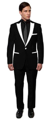 Men'S Black And White Lapel Tuxedo Two Toned Velvet Fabric