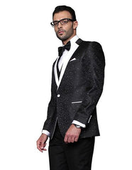 Men'S Black Paisely Patten Modern Fit Suits Vested Suit On Sale